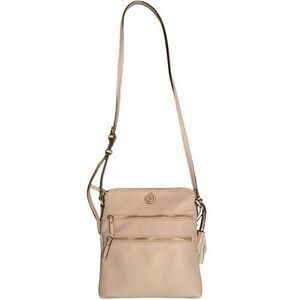 Anne Klein Pink Pebbled Crossbody Bag Triple Zip Purse Tassels Gold Tone Logo